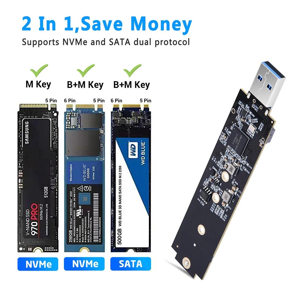 M.2 SSD SATA NVMe-USB 3.1  B + M Ű/M Ű M2-USB 3.1 SSD  ī , ܺ Ŭ ϵ ũ ڽ 